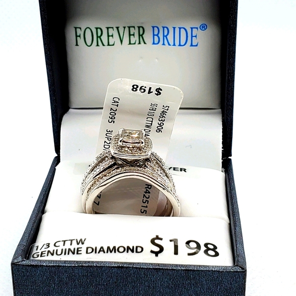 Silver 0.33 Ct Natural Diamond Engagement set - Picture 3 of 4